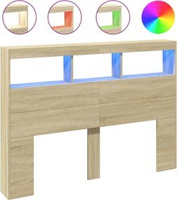 vidaXL Tăblie de pat cu dulap și LED, stejar sonoma, 140x17x102 cm