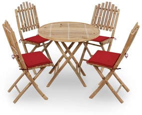 3063966 vidaXL Set mobilier de exterior pliabil, cu perne, 5 piese, bambus