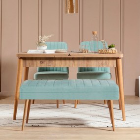 Masă de sufragerie extensibilă cu 2 scaune și bancă Vlasta (pin antlantic + pistachio). 1073062