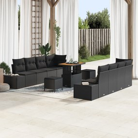 vidaXL Set de 11 Piese pentru Grădină cu Perne Negru Poliratan Acacia
