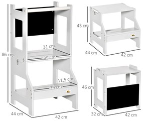 HOMCOM Turn de observație pentru copii turn de învățare 3 în 1 bară borduri înalte de siguranță și tablă neagră 42x44x86cm gri | Aosom Romania