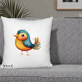 Perna Decorativa Pasare Folk Art Portocalie-Teal, 40x40 cm, Alb Pufos, Husa Detasabila, Perna Inclusa, BEKZ®