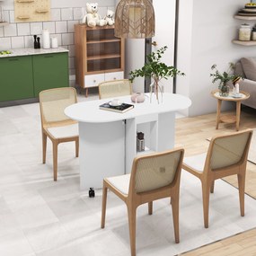 HOMCOM Masă pliabilă de dining pentru 2-4 persoane, 120x60x77 cm, cu 6 roți, 2 polițe, 2 extensii rabatabile, economisește spațiu, albă | Aosom Romania