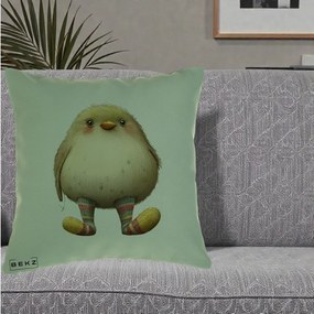 Perna Decorativa Pui Pufos cu Sosete Dungate, 40x40 cm, Verde, Husa Detasabila, Perna Inclusa, BEKZ®