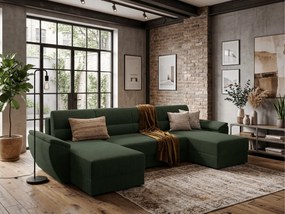 OFERTA Coltar extensibil in forma de U TAVERO 321x140 cm, verde inchis II calitate