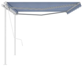 Copertina retractabila automat, cu stalpi, albastrualb, 5x3 m Albastru si alb, 5 x 3 m