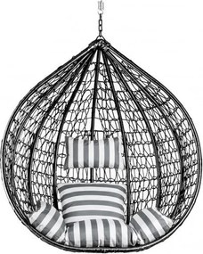 Scaun suspendat negru KOKON fara suport, perna alb-gri