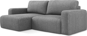 Colțar gri extensibil/cu spațiu de depozitare cu tapițerie din catifea reiată (cu colț pe partea stângă/cu șezlong) Kona – Makamii