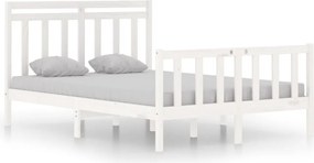 vidaXL Cadru de pat dublu, alb, 135x190 cm, lemn masiv