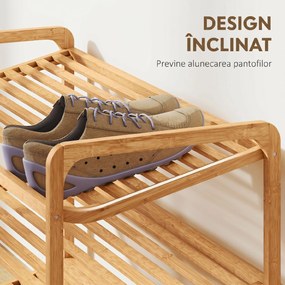 HOMCOM Etajeră pentru pantofi cu 3 rafturi pentru 12 perechi de pantofi din bambus 76x33x50.8 cm | Aosom Romania