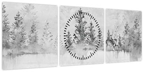 Tablou - Cerb lângă lac (cu ceas) (90x30 cm)