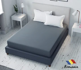 Cearceaf de pat gri inchis cu elastic Evostar bumbac 100% ranforce /90x200 cm dimensiune standard