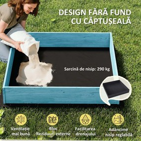 AIYAPLAY Lădiță cu Nisip pentru Copii 3-6 Ani cu Acoperiș Dinosauri, Bănci Pliabile, Capac și Husă Incluse, Lădiță de Nisip din Lemn de Brad, 134,5x127,5x130 cm, Albastru | Aosom Romania