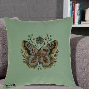 Perna Decorativa Fluture Boho Floral, 40x40 cm, Verde, Husa Detasabila, Perna Inclusa, BEKZ®