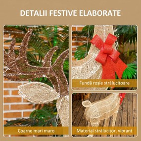 Outsunny Decorațiune de Crăciun pentru Exterior, Ren cu 137 de Lumini LED, pentru Casă și Grădină, Auriu | Aosom Romania