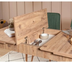 Masă de sufragerie extensibilă cu 2 scaune și bancă Vlasta (pin antlantic + verde). 1072183