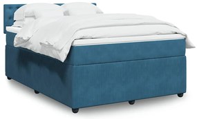 vidaXL Pat box spring cu saltea, albastru, 140x200 cm, catifea