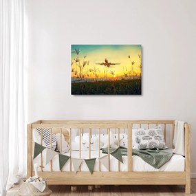 Tablou pe sticlă cu avionul ridicându-se spre zbor (70x50 cm)