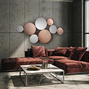 Decoratiune perete din inele metalice cu oglinda si sticla Malmo