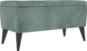 Bancheta Tapitata Mera, cu spatiu depozitare, Turcoaz, Stofa, 80 x 37 x 42 cm