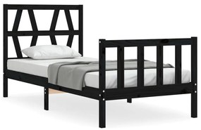 3192455 vidaXL Cadru de pat cu tăblie Small Single, negru, lemn masiv