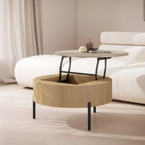 Mazzoni FRIDA Bej (Șampanie) / Stejar Oasis – MĂSUȚĂ DE CAFEA MODERNĂ CU BLAT RABATABIL ȘI SPAȚIU DE DEPOZITARE