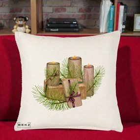 Perna Decorativa Lumanari cu Cadouri Naturale, 40x40 cm, Crem Reliefat, Husa Detasabila, Perna Inclusa, BEKZ®