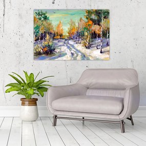 Tablou - Drum înzăpezit prin pădure (90x60 cm)