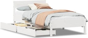 vidaXL Cadru pat fără saltea, alb, 100x200 cm, lemn masiv pin