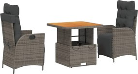 vidaXL Set mobilier de grădină cu perne, 3 piese, gri, poliratan
