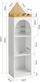 RAAC16 - Raft, biblioteca copii 40 cm, dulap castel pentru camera copiilor, Alb-Maro