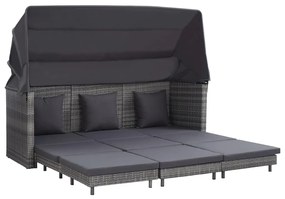 vidaXL Canapea extensibilă cu 3 locuri cu acoperiș, gri, poliratan