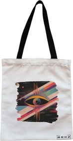 Sacosa de Panza pentru Cumparaturi, Geanta Tote, model Celestial Eye 12, Cu fermoar, 38x34.5 cm, Alba, BEKZ®