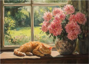 Tablou - Pisică la fereastră (70x50 cm)
