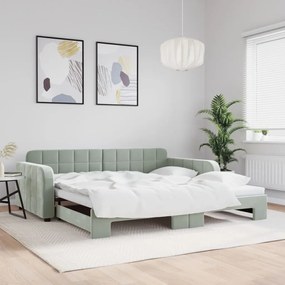 vidaXL Pat de zi cu extensie, gri deschis, 100x200 cm, catifea