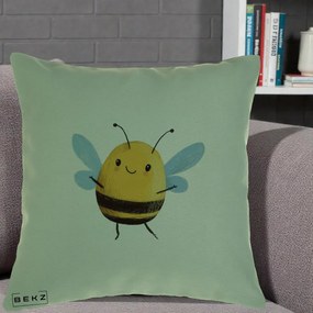 Perna Decorativa Buburuza pe Trifoi cu Patru Foi, 40x40 cm, Verde, Husa Detasabila, Perna Inclusa, BEKZ®