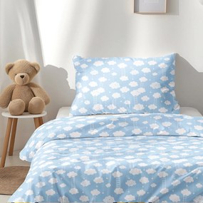 Goldea lenjerie de pat pentru copii din 100% bumbac - nori pe albastru deschis 140 x 200 și 70 x 90 cm