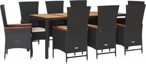 vidaXL Set mobilier de grădină cu perne, 9 piese, negru, poliratan