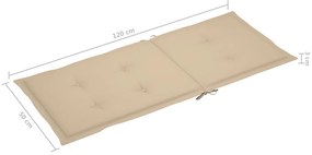 Balansoar cu perne, gri, lemn masiv de acacia 1, Bej, 120 x 50 x 4 cm