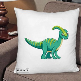 Perna Decorativa Parasaur Verde, 40x40 cm, Alb Pufos, Husa Detasabila, Perna Inclusa, BEKZ®