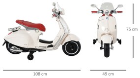 HOMCOM Motocicleta Jucarie cu Licenta Oficiala Vespa, pentru Copii 3+ Ani, cu 2 Roti Suplimentare, Lumini si Sunete, 108x49x75cm Roz | Aosom Romania