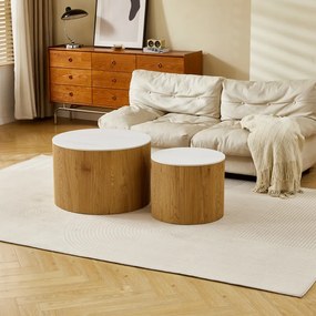 Masuta De Cafea Set 2 Bucati Telora MDF Stejar - Suprafata Ceramica Aspect Marmura