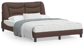 3213936 vidaXL Cadru de pat cu lumini LED, maro, 140x200 cm, piele ecologică