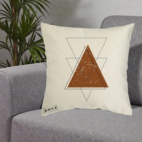 Perna Decorativa Geometric Triunghiuri Sacred, 40x40 cm, Ecru, Husa Detasabila, Perna Inclusa, BEKZ®