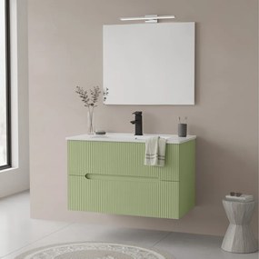 Trent Mobilier de baie 80 cm lavoar ceramic (2 sertare) cu oglindă 60x80 cm verde deschis