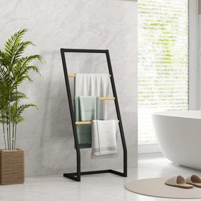 HOMCOM Raft Baie cu 4 Niveluri din Bambus, Suport Prosoape de Dodea Autoportant, 40,5x28x98 cm, Negru | Aosom Romania