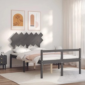 3195543 vidaXL Cadru de pat senior cu tăblie, 120x200 cm, gri, lemn masiv