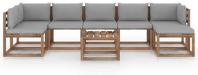 Set mobilier de gradina cu perne gri, 8 piese Gri, 2x colt + 4x mijloc + suport pentru picioare + masa, 1