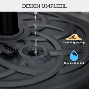 Outsunny Bază pentru Umbrele cu Stâlpi Ø38/48mm și Umplere cu 25 kg de Apă sau 35 kg de Nisip, Ø56x30.5 cm, Negru | Aosom Romania