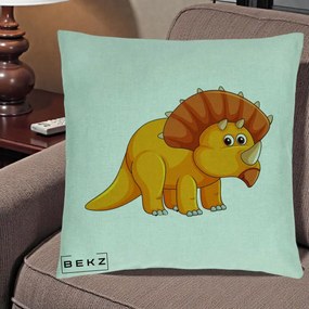 Perna Decorativa Triceratops Portocaliu, 40x40 cm, Verde Menta, Husa Detasabila, Perna Inclusa, BEKZ®
